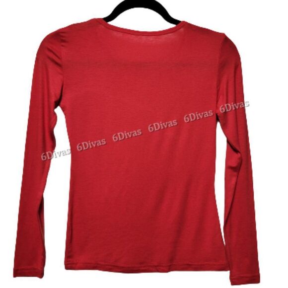 𝅺RED Long Sleeve Blouse Top Small Size S  Size M - Picture 2 of 2